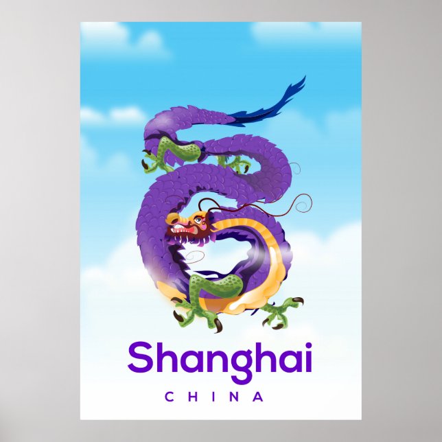 Póster cartaz de viagem do Dragão da China em Xangai (Frente)