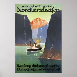 Poster Cartaz de Viagem do Fiorde da Noruega dos Anos 193