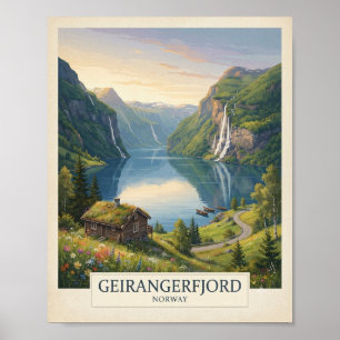 Poster Cartaz de Viagem do Geirangerfjord Noruega Vintage