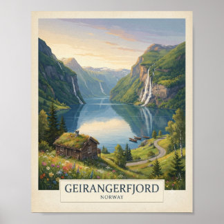 Poster Cartaz de Viagem do Geirangerfjord Noruega Vintage