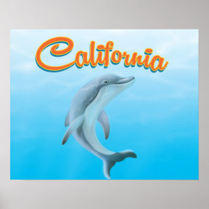 Póster Cartaz de viagem do golfinho vintage da Califórnia