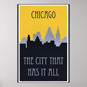 Poster cartaz de viagem do horizonte de Chicago,