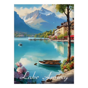 Póster Cartaz de Viagem do Lago Annecy França Alpes