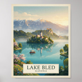 Poster Cartaz de Viagem do Lago Bled Vintage Eslovênia