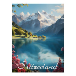 Póster Cartaz de Viagem do Lago da Montanha Suíça