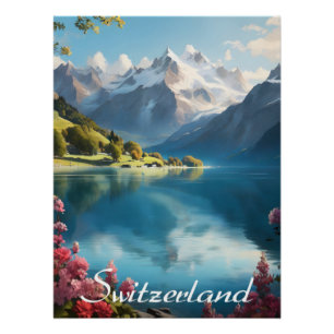 Póster Cartaz de Viagem do Lago da Montanha Suíça