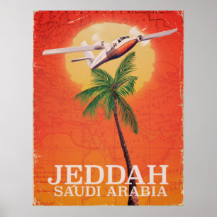 Poster Cartaz de viagem do mapa antigo de Jeddah Arábia S