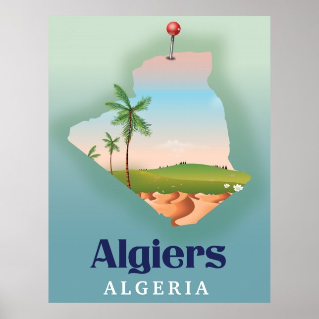 Poster Cartaz de viagem do mapa argelino de Argel (Frente)