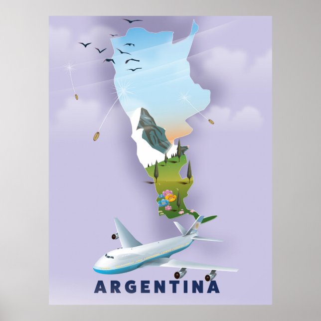 Poster Cartaz de viagem do mapa da Argentina (Frente)