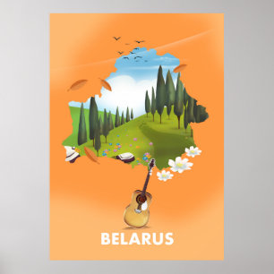 Poster Cartaz de viagem do mapa da Bielorrússia.