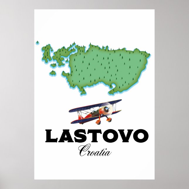 Poster Cartaz de viagem do mapa da Croácia Lastovo. (Frente)