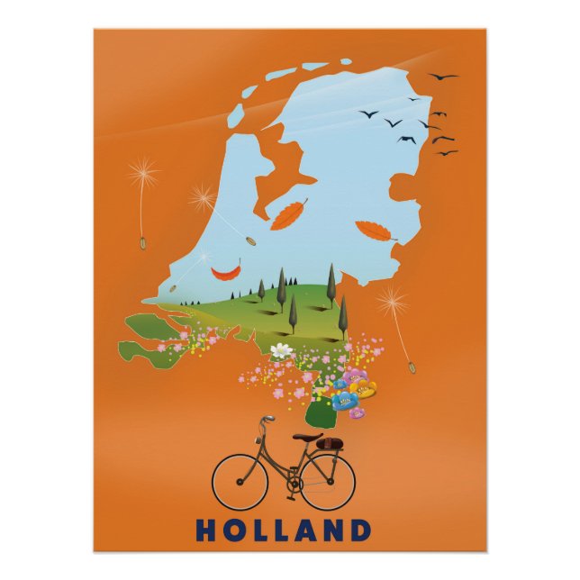 Póster Cartaz de viagem do mapa da Holanda (Frente)