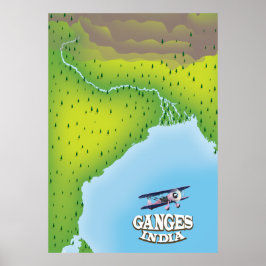 Poster Cartaz de viagem do mapa da Índia Ganges