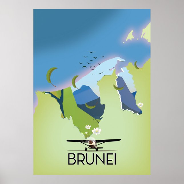Poster Cartaz de viagem do mapa de Brunei (Frente)