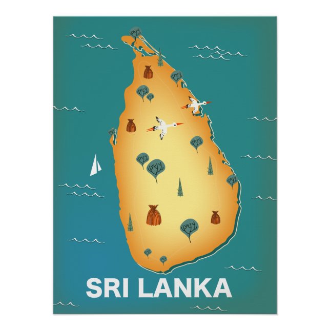 Póster cartaz de viagem do mapa do Sri Lanka (Frente)
