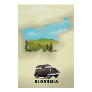 Póster Cartaz de viagem do mapa ilustrado da Eslovênia