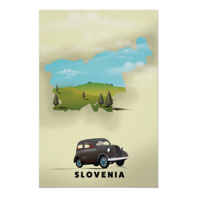 Póster Cartaz de viagem do mapa ilustrado da Eslovênia (Frente)