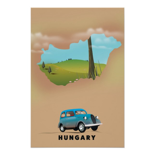 Póster Cartaz de viagem do mapa ilustrado da Hungria (Frente)