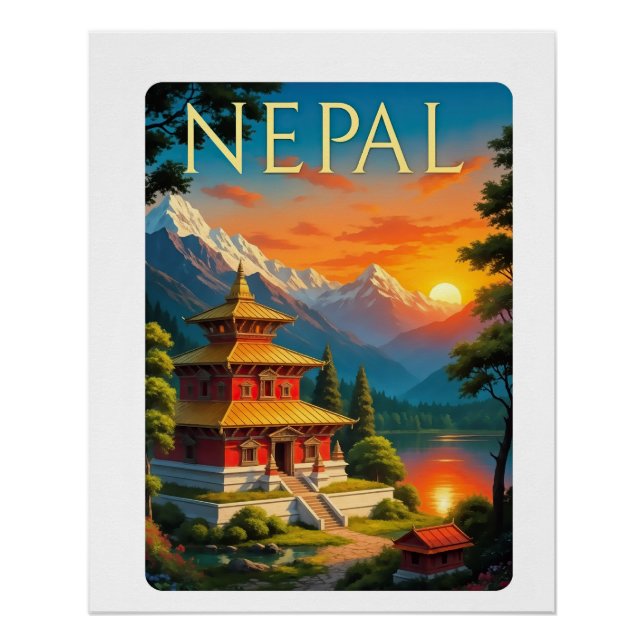 Póster Cartaz de Viagem do Nepal (Frente)