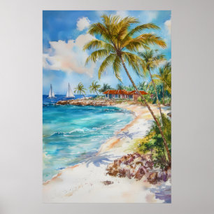 Poster Cartaz de Viagem do Parque de Esqui Aruba Watercol