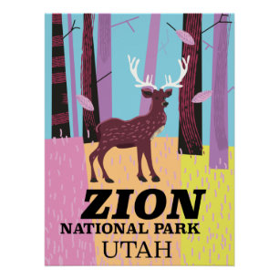 Póster Cartaz de viagem do parque nacional Zion Utah.