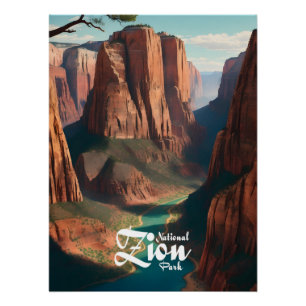 Póster Cartaz de Viagem do Parque Nacional Zion Utah EUA