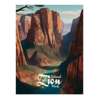 Póster Cartaz de Viagem do Parque Nacional Zion Utah EUA