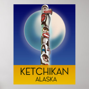 Poster Cartaz de viagem do poste totêmico de Ketchikan Al