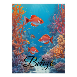 Póster Cartaz de Viagem do Recife de Coral de Belize