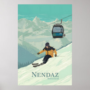 Poster Cartaz de Viagem do Resort de Esqui da Suíça Nenda