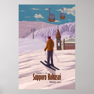 Poster Cartaz de Viagem do Resort de Esqui Sapporo Kokusa