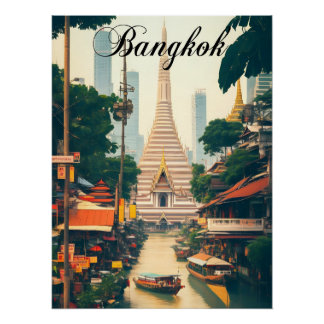 Póster Cartaz de Viagem do Templo de Banguecoque Tailândi