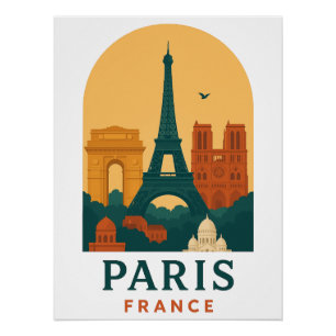 Póster Cartaz de Viagem do Torre Eiffel Paris Vintage Fra