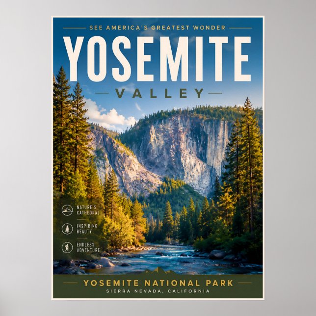 Poster Cartaz de Viagem do Vale de Yosemite (Frente)