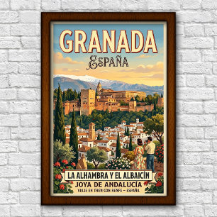 Poster Cartaz de Viagem dos Anos 60 Granada, Espanha Vint