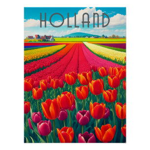 Póster Cartaz de Viagem dos Campos de Tulipas da Holanda