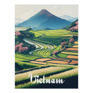 Póster Cartaz de Viagem dos Terraços de Arroz do Vietnã