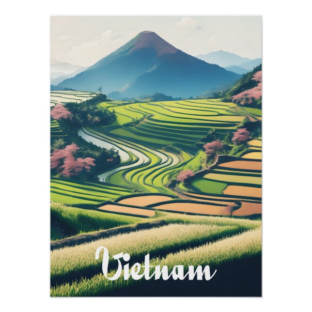 Póster Cartaz de Viagem dos Terraços de Arroz do Vietnã (Frente)