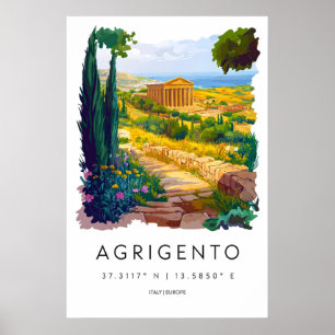 Poster Cartaz de Viagem em Aquarela de Agrigento Vintage