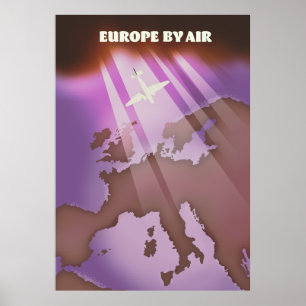 Poster Cartaz de viagem estilo retrô Europe By Air.