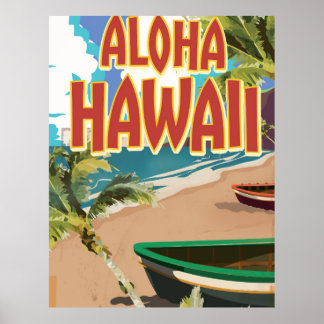 Póster Cartaz de viagem estilo vintage Aloha Hawaii