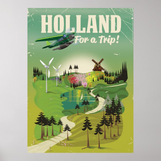 Póster cartaz de viagem estilo vintage da Holanda (Frente)