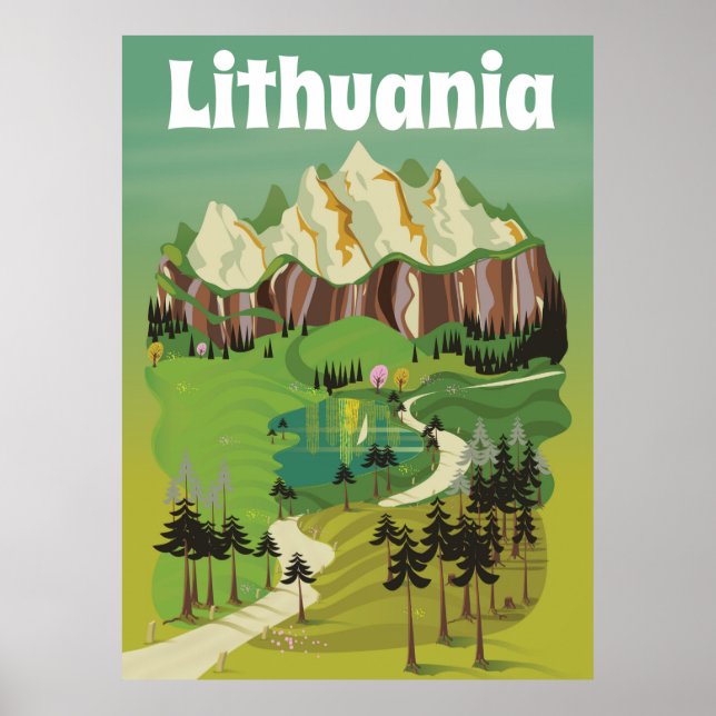 Póster Cartaz de viagem estilo vintage da Lituânia (Frente)