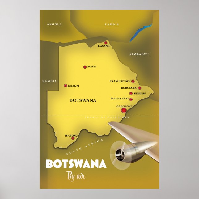 Poster Cartaz de viagem estilo vintage do Botsuana. (Frente)