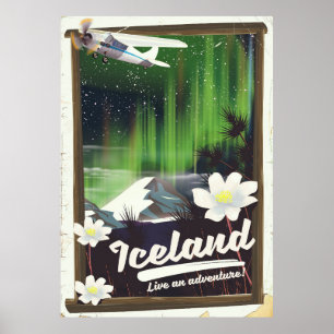 Póster Cartaz de viagem estilo vintage paisagem da Islând