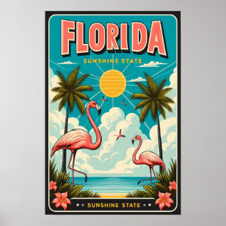 Poster Cartaz de Viagem Flamingo Vintage da Flórida