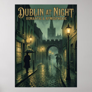 Poster Cartaz de Viagem Gótico de Dublin à Noite, Sombrio
