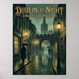 Poster Cartaz de Viagem Gótico de Dublin à Noite, Sombrio