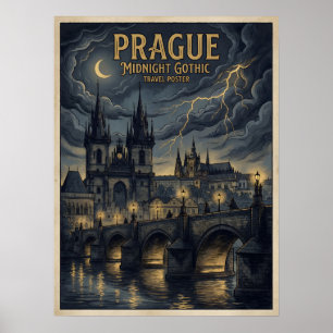 Poster Cartaz de Viagem Gótico de Meia-Noite de Praga, Re