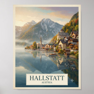 Poster Cartaz de Viagem Hallstatt Vintage Áustria | Alpes